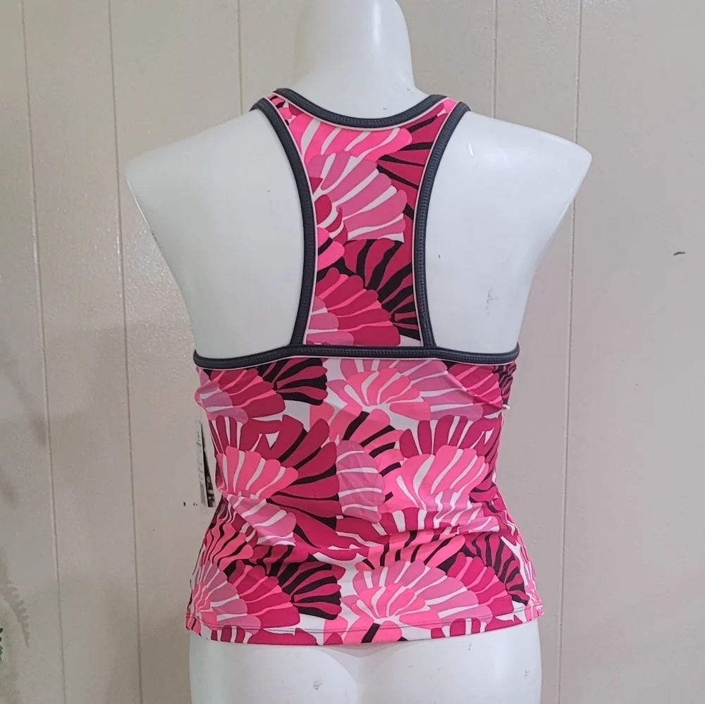 New Free Country XL Pink Tropical Leaf Print Tankini/ Yoga Top Sz 16 - Picture 6 of 9